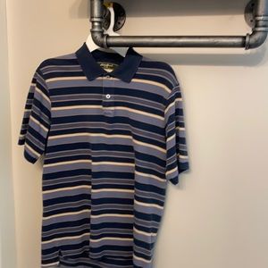 Eddie Bauer navy taupe stripe polo